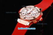 Hublot Big Bang Swiss Valjoux 7750 Automatic Movement Rose Gold Case with Diamond Bezel-White Dial and Red Rubber Strap