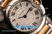 Cartier Ballon Bleu Japanese Miyota Quartz Movement Silver Case with White Dial and Black Roman Markers-Two Tone Strap