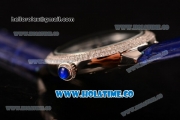 Cartier Ballon Bleu De Small Swiss Quartz Steel Case with Diamonds Bezel Blue Dial and Blue Leather Strap - White Markers