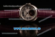 Cartier Cle de Cartier Swiss Tourbillon Manual Winding Steel Case with White Dial and Purple Leather Strap