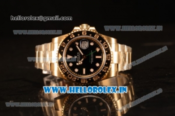 Rolex GMT-Master II Clone Rolex 3135 Automatic Yellow Gold Case With Ceramic Bezel Black Dial 116718 BK (BP)