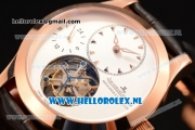 Jaeger-LECoultre Master Tourbillon Manual Winding Rose Gold Case with White Dial and Black Leather Strap