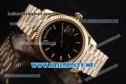 Rolex Day-Date Clone Rolex 3255 Automatic Yellow Gold Case/Bracelet with Black Dial and Stick Markers