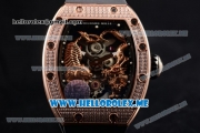 Richard Mille RM 51-01 Tourbillon Tiger and Dragon Asia Manual Winding Rose Gold Case with Seleton Dial and Black Rubber Strap Diamonds Bezel