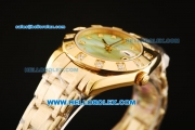 Rolex Datejust Automatic Movement Full Gold with Green MOP Dial and Diamond Markers/Bezel-ETA Coating Case