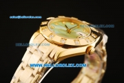 Rolex Datejust Automatic Movement Full Gold with Green MOP Dial and Diamond Markers/Bezel-ETA Coating Case