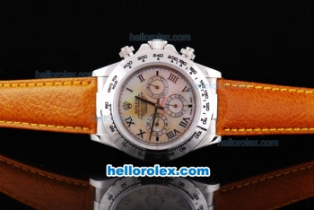 Rolex Daytona Automatic with White Shell Dial and White Bezel-Roman Numeral Marking-Orange Leather Strap