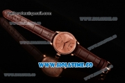 Rolex Cellini Asia Automatic Rose Gold Case with Stick Markers Rose Gold Dial and Brown Leather Strap - Diamonds Bezel