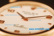 Rolex Cellini Swiss Quartz Rose Gold Case with White Dial and Brown Leather Strap-Numeral Markers