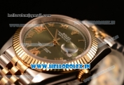 Rolex Datejust 37mm Swiss ETA 2836 Automatic Two Tone with Green Dial and Roman Diamonds Markers