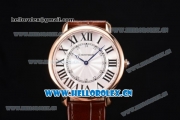 Cartier Rotonde De Tourbillon Asia 6497 Manual Winding Rose Gold Case with White Dial and Roman Numeral Markers Brown Leather Strap