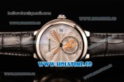 Cartier Rotonde De Swiss Quartz Steel Case with Black Leather Strap with White Guilloche Dial