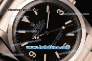 Rolex Exporer Vintage Swiss ETA 2836 Automatic Steel Case with White Stick/Numeral Markers and Black Dial