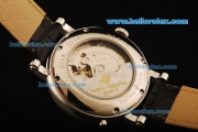 Patek Philippe Automatic Movement Steel Case with Black Dial and White Roman Numerals-Black Leather Strap