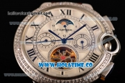 Cartier Ballon Bleu De Tourbillon Moonphase Asia Automatic Steel Case with White Dial and Roman Numeral Markers - Diamonds Bezel