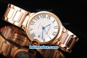 Cartier Ballon Bleu Automatic Movement Full Rose Gold with Black Rome Markers and White Dial-Small Calendar