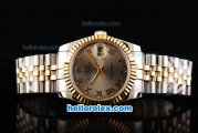 Rolex Datejust Swiss ETA 2836 Automatic Movement Two Tone with Gold Bezel-Grey Dial and Gold Roman Markers-18K Gold Never Fade