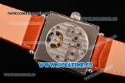 Minorva Swiss Tourbillon Manual Winding Steel Case with White Dial Orange Leather Strap and Blue Roman Numeral Markers