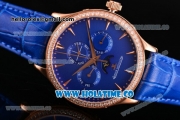 Jaeger-LECoultre Master Perpetual Calendar Asia Automatic Rose Gold Case with Blue Dial Stick Markers and Diamonds Bezel