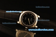 Rolex Cellini Swiss Quartz Steel Case with Black Dial and Black Leather Strap-Numeral Markers