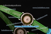 Cartier D'Art Swiss Quartz Steel Case with Roman Numeral Markers Green Leather Bracelet and Green/White Dial