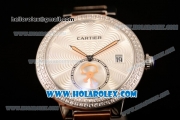 Cartier Rotonde De Miyota Quartz Two Tone Case with Silver Dial and Diamonds Bezel