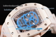 Richard Mille RM 52-01 Miyota 6T51 Automatic Rose Gold Case with Blue Skull Dial and White Rubber Bracelet