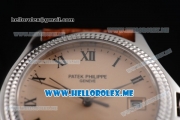 Patek Philippe Calatrava Miyota 9015 Automatic Steel Case with Rose Gold Dial Brown Leather Strap and Roman Numeral Markers