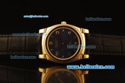 Rolex Cellini Swiss Quartz Yellow Gold Case with Grey Dial and Black Leather Strap-Numeral Markers