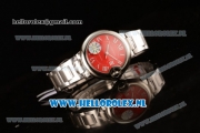Cartier Ballon Bleu De Japanese Miyota Quartz Steel Case with Red Dial Roman Numberal Markers and Steel Bracelet