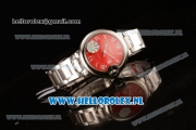 Cartier Ballon Bleu De Japanese Miyota Quartz Steel Case with Red Dial Roman Numberal Markers and Steel Bracelet