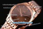Omega De Ville Co-Axial Swiss ETA 2836 Automatic Rose Gold Case and Strap with Brown Dial