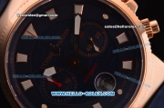 Ulysse Nardin Maxi Marine Chronograph Swiss Valjoux 7750 Automatic Rose Gold Case with Blue Dial and Blue Rubber Strap