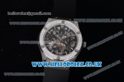 Hublot Classic Fusion Skeleton Asia Automatic Steel Case with Skeleton Dial Diamonds Bezel and Black Rubber Strap