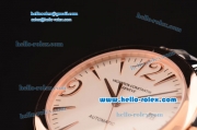 Vacheron Constantin Patrimony Swiss ETA 2824 Automatic Steel Case Rose Gold Bezel with Two Tone Strap White Dial Numeral/Stick Markers