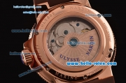 Ulysse Nardin Marine Chronometer Manufacture Power Reserve Asia ST25 Automatic Rose Gold Case with Brown Rubber Strap Rose Gold Dial Roman Markers