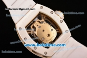 Richard Mille RM 52-01 Miyota 6T51 Automatic Yellow Gold Case with Diamonds Skull Dial and White Rubber Bracelet