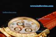 Rolex Daytona Automatic Gold Case with White Dial and Gold Number Marking-Leather Strap