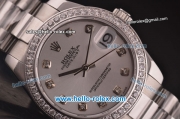 Rolex Datejust Asia 2813 Automatic Movement Steel Case/Strap with Silver Dial and Diamond Markers - ETA Coating