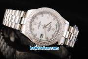 Rolex Day Date II Automatic Movement Full Steel with Double Row Diamond Bezel with Diamond Markers and White Dial