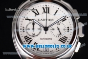 Cartier Cle de Cartier Chrono Japanese Miyota OS20 Quartz Steel Case with White Dial Roman Markers and Brown Leather Strap