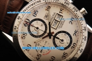 Tag Heuer Carrera Calibre 16 Swiss Valjoux 7750 Automatic Movement Steel Case with White Dial and Brown Leather Strap