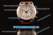 Rolex Explorer Chronograph Miyota OS20 Quartz Steel Case with White Dial and Brown Leather Strap