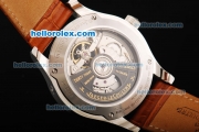 Jaeger-LeCoultre Tourbillon Automatic Movement Stainless Steel Case with Transparent Case Back and Brown Leather Strap
