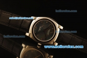 Rolex Cellini Swiss Quartz Steel Case with Dark Grey MOP Dial and Black Leather Strap-Numeral Markers