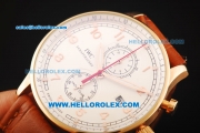 IWC Portuguese Yacht Club Chronograph Quartz Movement Rose Gold Case with White Dial and Leather Strap