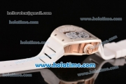 Richard Mille RM 52-01 Miyota 6T51 Automatic Rose Gold Case with White Skull Dial and White Rubber Bracelet