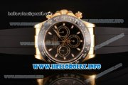 Rolex Daytona Chrono Swiss Valjoux 7750 Automatic Yellow Gold Case with Ceramic Bezel Rubber Strap and Black Dial (BP)
