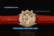 Omega Speedmaster Automatic Steel Case with Diamond Bezel and White Dial-Red Leather Strap