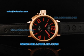 U-BOAT IFO Left Hook Automatic Movement Rose Gold Bezel with Black Dial and Leather Strap-Red Marking